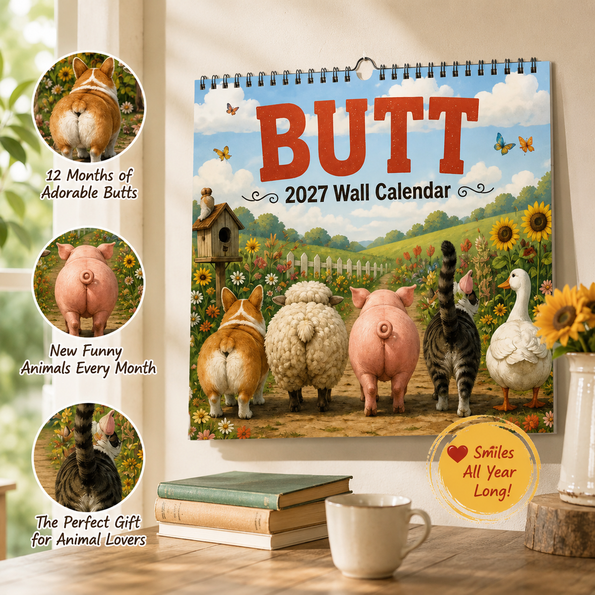🍑🐾 BUTT Seriously… 2027 Funny Animal Wall Calendar