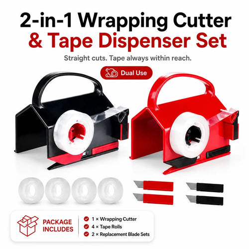 TYIIPRO™ 2-in-1 Wrapping Paper Cutter & Tape Dispenser – Gift Wrapping Tool for Faster, Cleaner & Straighter Cuts