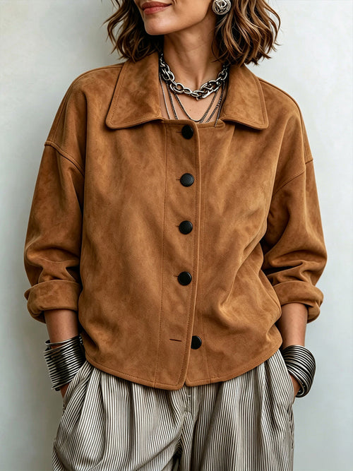 Cozy Suede-Feel Button-Front Jacket