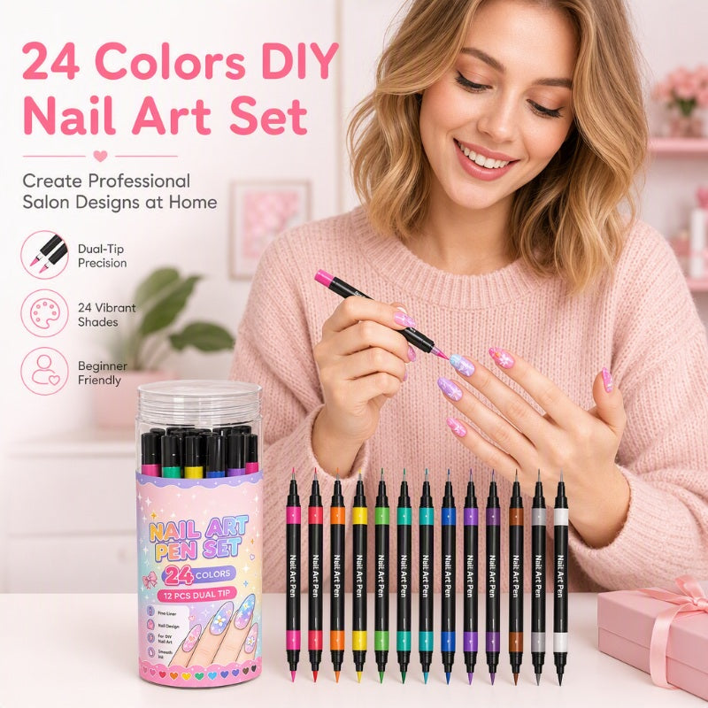 💅 LIMITED‑TIME 50% OFF! 💥 24 Colors Dual Ended Nail Art Pens Set ...